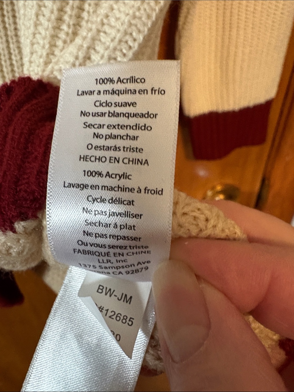 Lularoe Mariah Light Cream and Burgundy Striped Knit Sweater - Picture 4 of 6